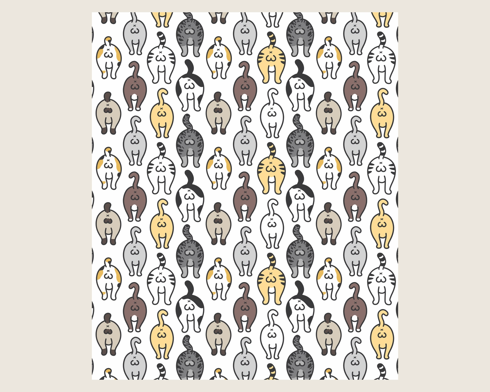 Full flat 50 by 60 inch cat butt blanket design with the purchased white seamless pattern repeated edge to edge.