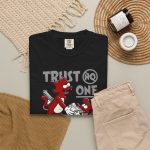 Red cat and mouse exchanging a white sneaker with a hidden handgun and axe in the front print Red cat and mouse exchanging a white sneaker with a hidden handgun and axe in the front print
