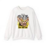 Front of the crewneck sweatshirt showing a fierce hairless cat with yellow eyes and flames Front of the crewneck sweatshirt showing a fierce hairless cat with yellow eyes and flames
