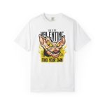 Front of the tee showing a fierce hairless cat with yellow eyes and flames