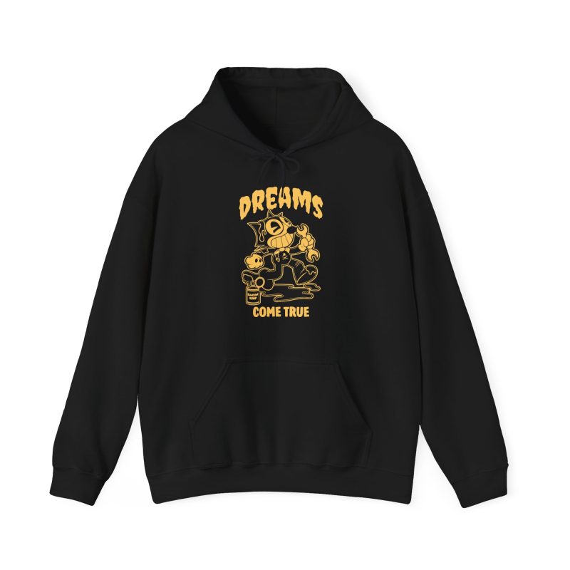 Front of the hoodie showing a grinning rubber-hose cartoon cat holding a wrench
