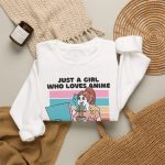 Ramen-eating girl at a computer with three colorful cats and bold lettering in the front print Ramen-eating girl at a computer with three colorful cats and bold lettering in the front print