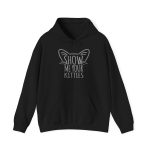 Front of the hoodie showing gray cat-ear and whisker lettering