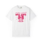 Front of the tee showing a seated kitten in oversized sunglasses with pink striped lettering and stars